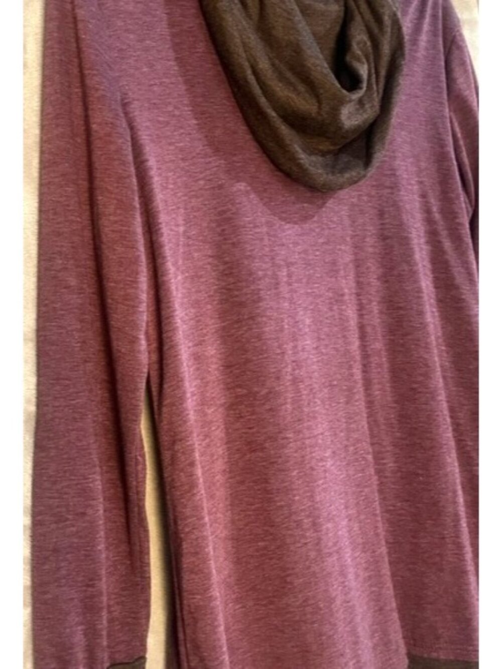 Women's Cowl Neck Scarf Pullover Blouse Turtleneck Burgundy Elbow Patches Tunic - Picture 12 of 16